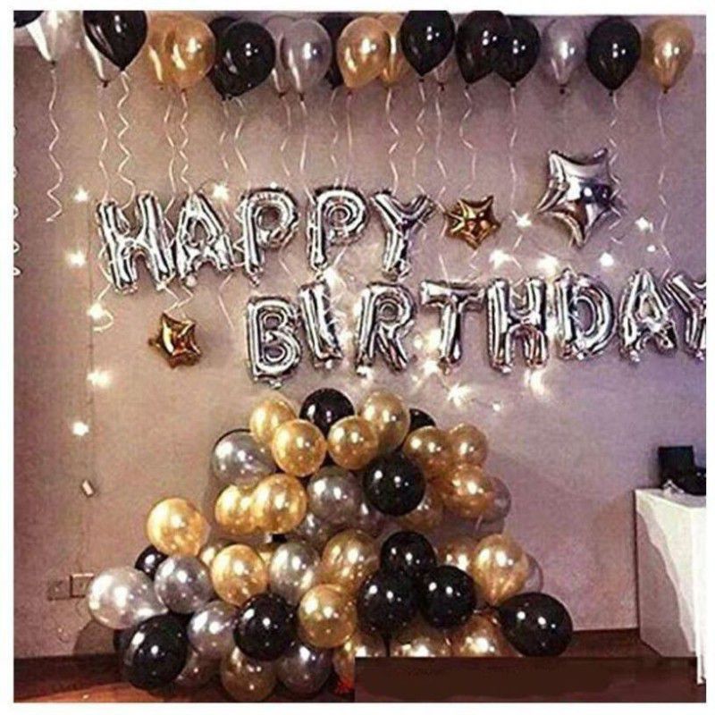Jhai Kal Solid Balloon (Set Of 80 Piece) 33 Gold Metallic + 33 Silver Metallic Balloons + 1 Air Pump + 13 Happy Birthday Letter. Balloon  (Gold, Silver, Pack of 80)
