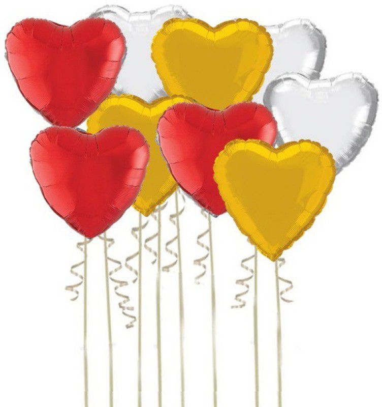 BashNSplash Solid Valentines Day Decoration 18" Silver, Golden & Red Foil Balloon Balloon  (Silver, Red, Gold, Pack of 10)