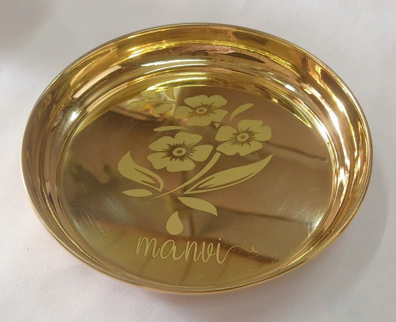 manvi Pure Brass Small Plate/Dish/PoojaPlate (6") Quarter Plate