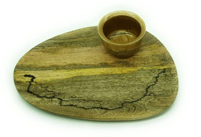 HUSHBEE 100% Pure Wooden Service Platter With Wooden Bowl For Serving Food Eco-Friendly Tray  (Microwave Safe)