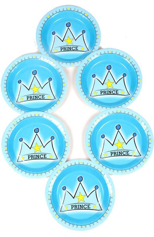 FUNCART Prince Crown Theme 7 Inch Plate  (Pack of 6)