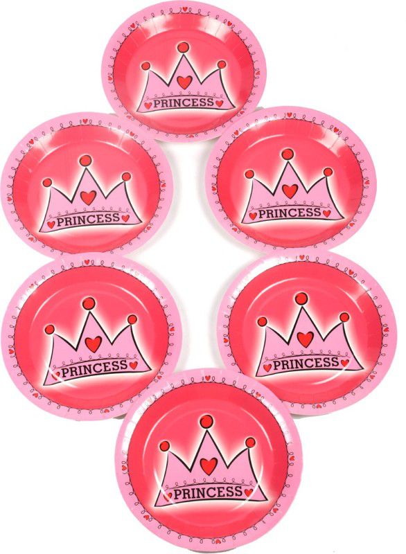 FUNCART Princess Crown Theme 9 Inch Quarter Plate  (Pack of 6)