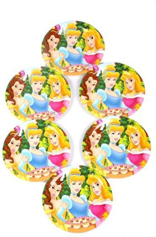 FUNCART Three Princess 7 Inches Disposable Paper Plates Tray  (Pack of 6)