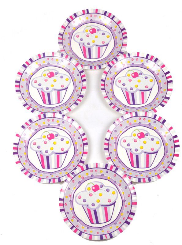 FUNCART Sweettre At Cup Cake Pink Theme 9 Quarter Plate  (Pack of 6)