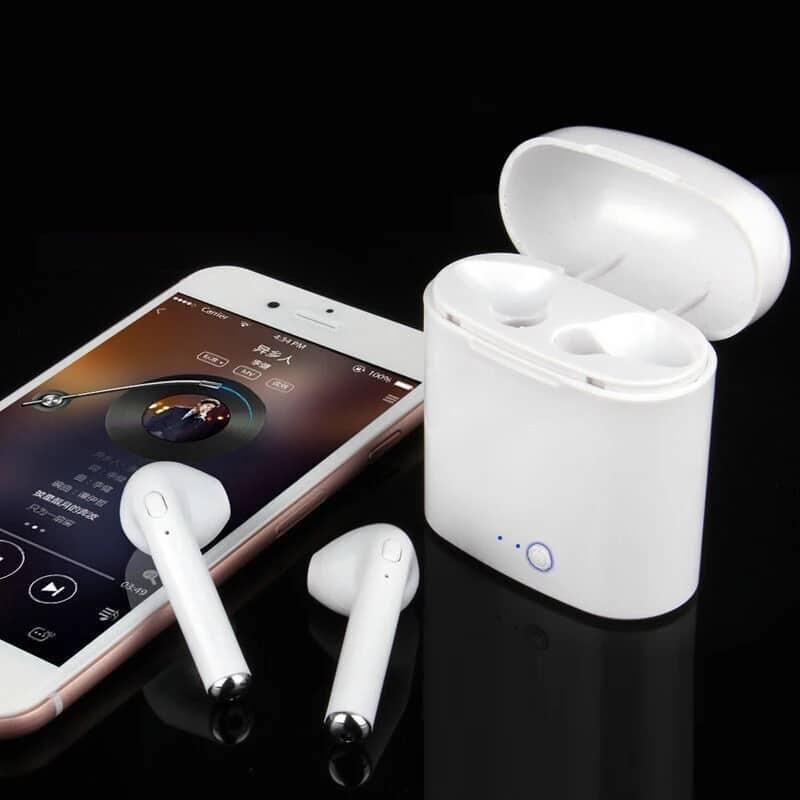 HBQ I7S TWS Double Dual Mini Wireless 4.1 Bluetooth Earphone With Power Case - White - Bluetooth Headphone - Bluetooth Headphone - Air Buds - Tws