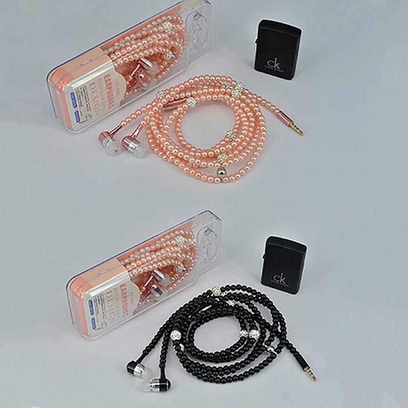 【MIGAPALAZA】 LF Elegant Diamond Pearl Necklace Chain Earphone Hand Wired Communication Headsets