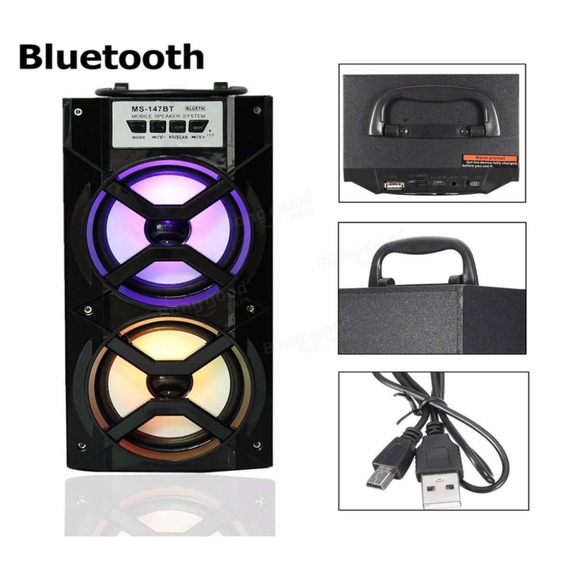 Portable Bluetooth Wireless Super Bass Speaker USB TF AUX FM Radio - Black