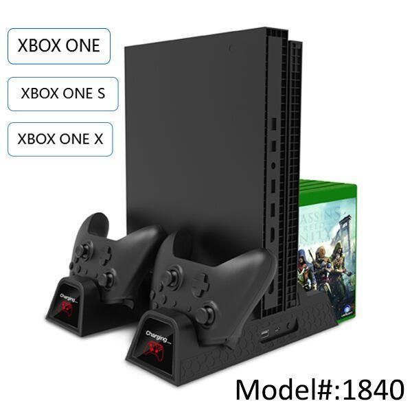 Professional 3 In 1 Vertical Cooling Stand 2x Controller Charging Station 12 Game Disk Slots - For Xbox One S X Cooler Charger