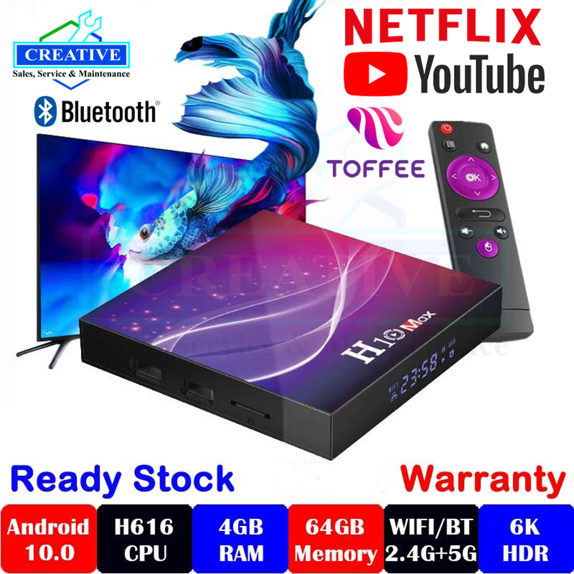 H10 Max Android Smart TV Box 4GB Ram 64GB Rom Android 10.0  6K HDR 4K Set Top Box