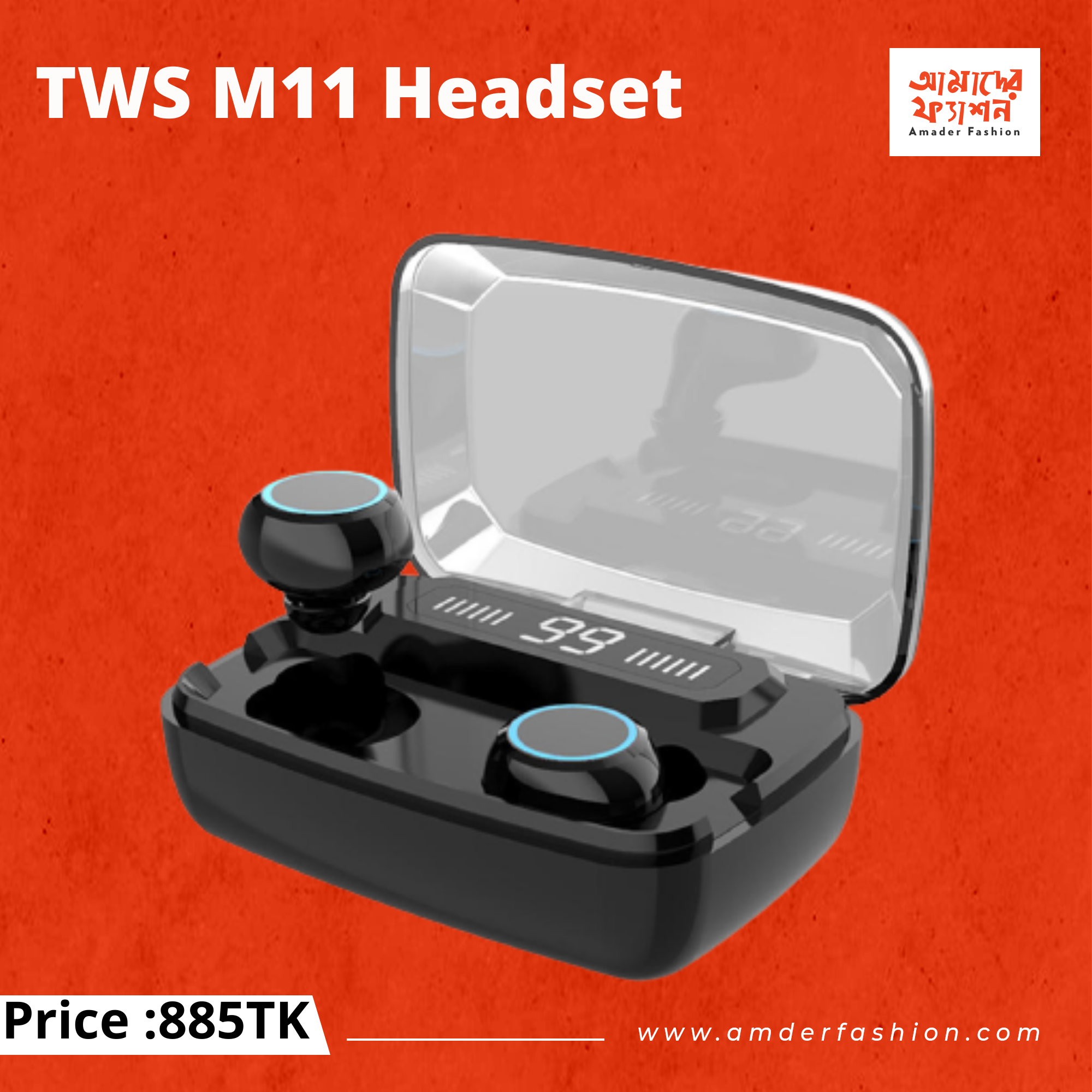 M11 TWS Waterproof Earphone with LED DISPLAY Touch 5.0