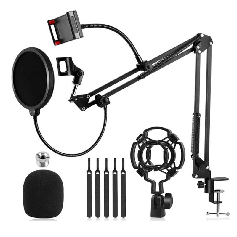 Microphone Stand,Mic Boom Arm with Adjustable Suspension Scissor Arm Stand Phone Holder,for Blue Snowball and Other Mics