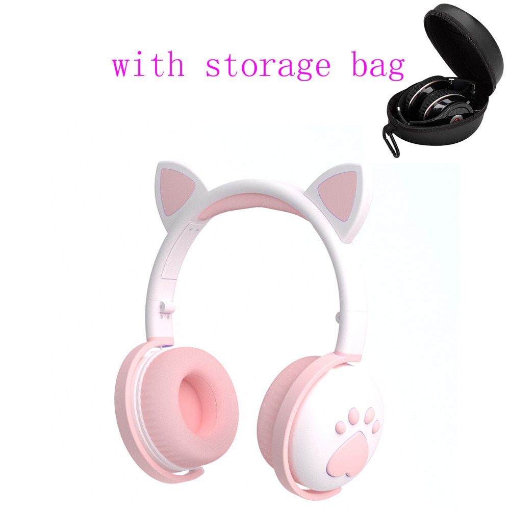Bluetooth Headphones glowing cute LED Cat Ear Paw Girls Gift Kids Headset Wireless HIFI Stereo Bass 3.5mm Plug With Mic