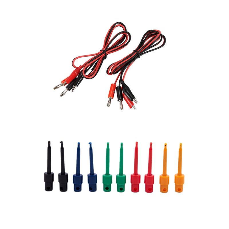 7 Pair Test Tool:2 Pair Alligator Test Lead Clip to Male Banana Plug Cord Cable 1M Red+Black & 5 Pair Large Round Single Clip Hook Test Probe for Electronic Test