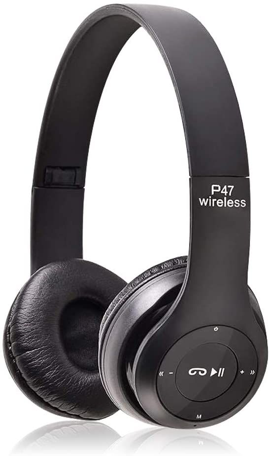 Wireless Headphones, P47 Bluetooth Over Ear Foldable Headset with Microphone Stereo Earphones 3.5mm Audio Support FM Radio TF for PC TV Smart Phones & Tablets etc (Black)
