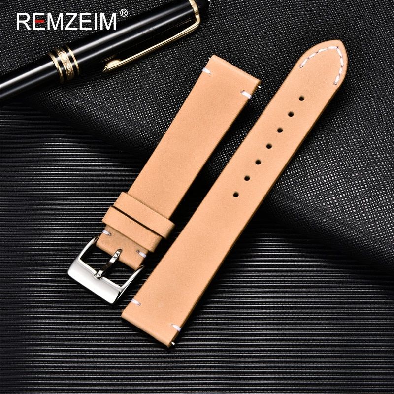 REMZEIM Watch Band for Men Women 16mm 18mm 20mm 22mm 24mm  Leather Watch Strap Quick Release Brown Black Replacement Belt