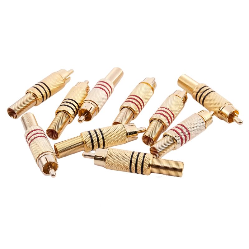 10pcs Gold Tone Male RCA Plug Audio Connector Metal Spring Adapter