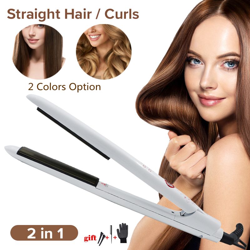 Arc panel Five-Gear Professional Hair Straightener Flat Iron Wave Straightening Iron Salon Tool-501-White-Black