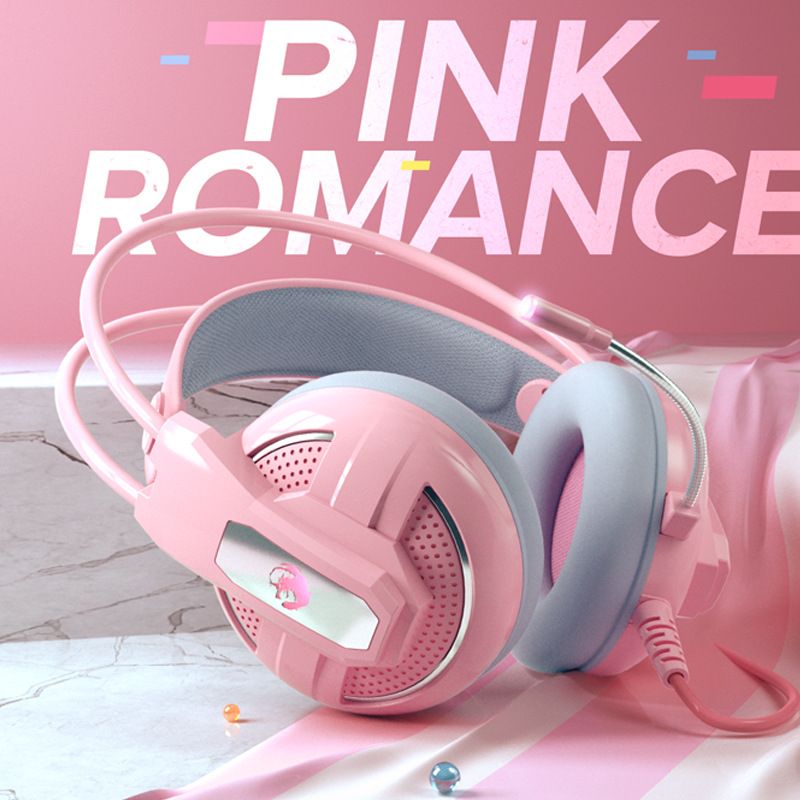 Pink Headphone Headset Girl Cute PS4 Computer Notebook Game Headset Girl With Microphone For Computer PC 3.5mm Good effect and easy to use