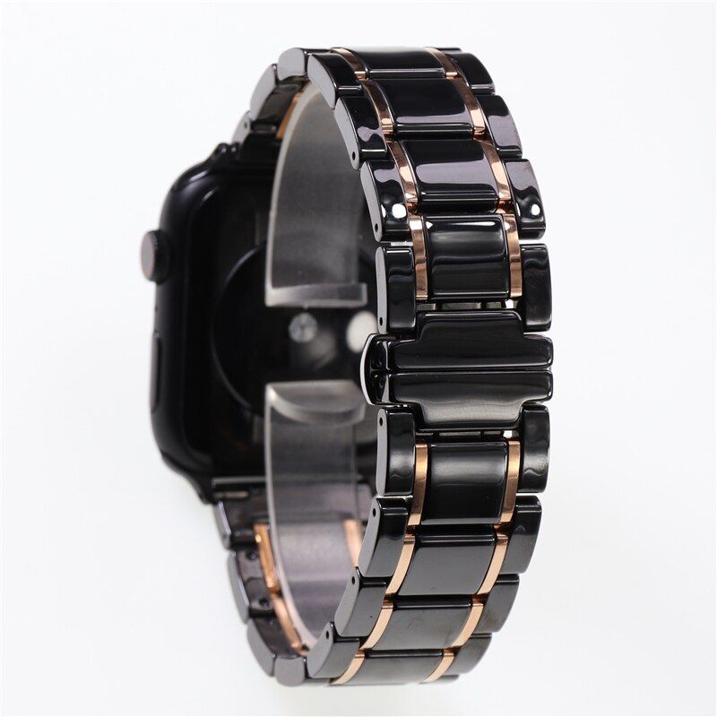 Ceramic Watch Band for Apple Watch 4 5 44mm 40mm Iwatch 6 SE 38mm 42mm Ceramic and Stainless Steel Strap Bracelet Wristband Belt