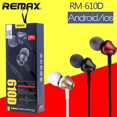 High Performance Remax RM 610D Stereo music in-ear earphone - Black, White , Red - Imported