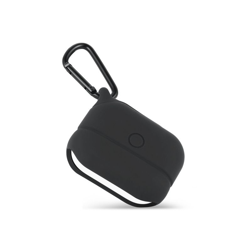 Harmony Fashion Silicone Headphone Set Anti-Fall Belt Hook Case Thin Case with Hanging Buckle Earphone Headset Box for Apple Airpods Pro Black