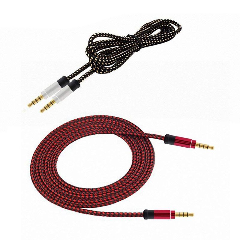 2x Black /Red 1.5 Meter High-Grade Braided Metal Audio Cable 3.5 mm AUX Audio Cable