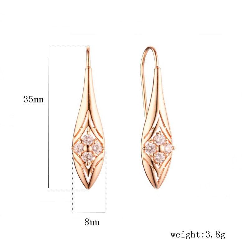 2 Style Women Smooth/White Stone Earrings 585 Rose Gold Color Cut Oval Round Dangle Earrings