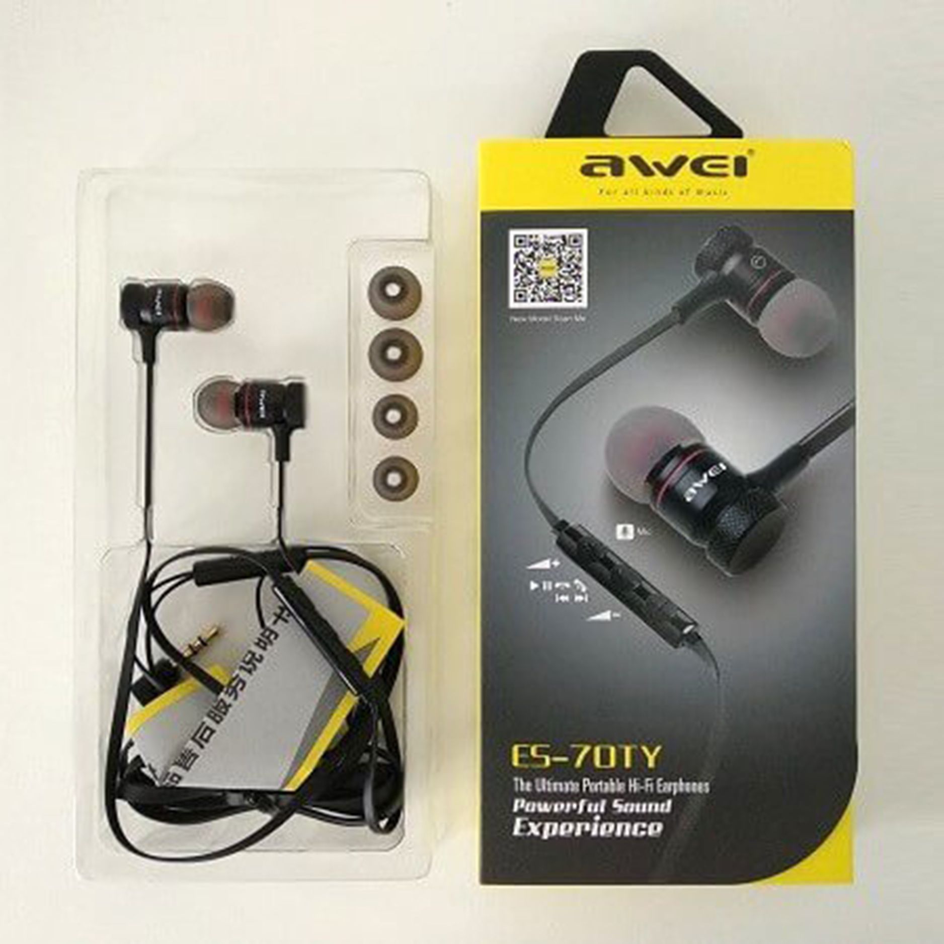Awei ES-70TY Dual Drivers Gaming Wired In-ear Earphone Deep Bass Stereo Hybrid HiFi earphones with Mic ( REAL IMAGE )