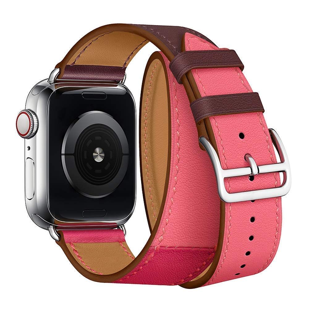 40mm 44mm Double Tour Leather Loop for Apple Watch Band Series SE 6 5 42mm 38mm Extra-long Strap for iWatch Belt 4 3 2 1 Correa