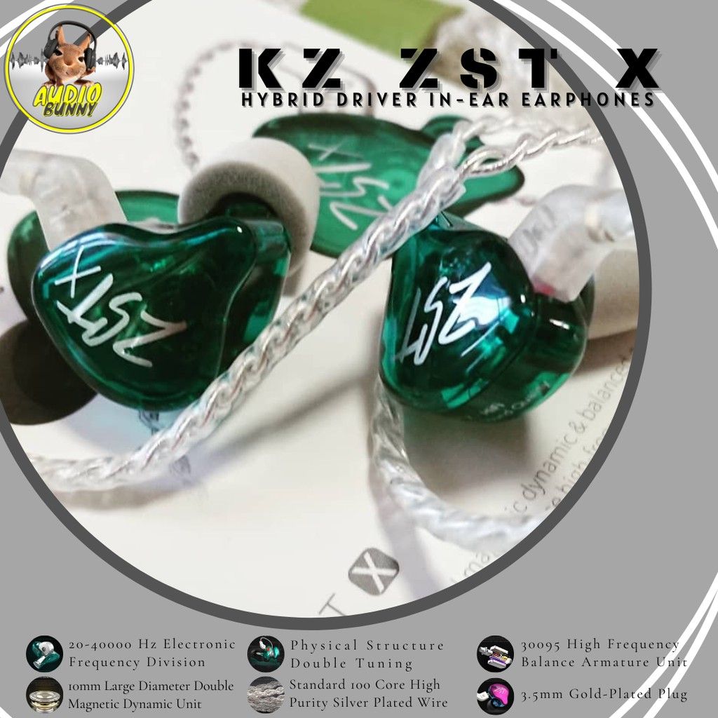 KZ ZST X 1BA + 1Hybrid Dynamic Drive HiFi Bass Noise Cancelling Gaming Earphone Colorful version