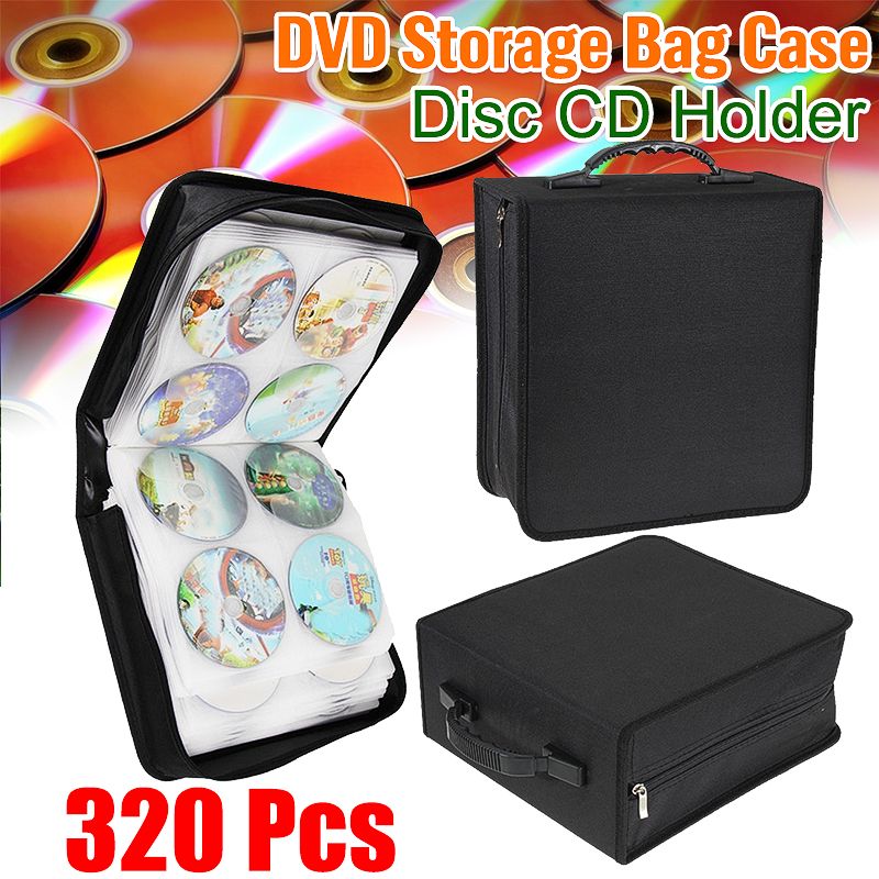 Utility Black Large Capacity 320pcs CD DVD VCD Storage Holder Organizer Bag Case with Carry Handle