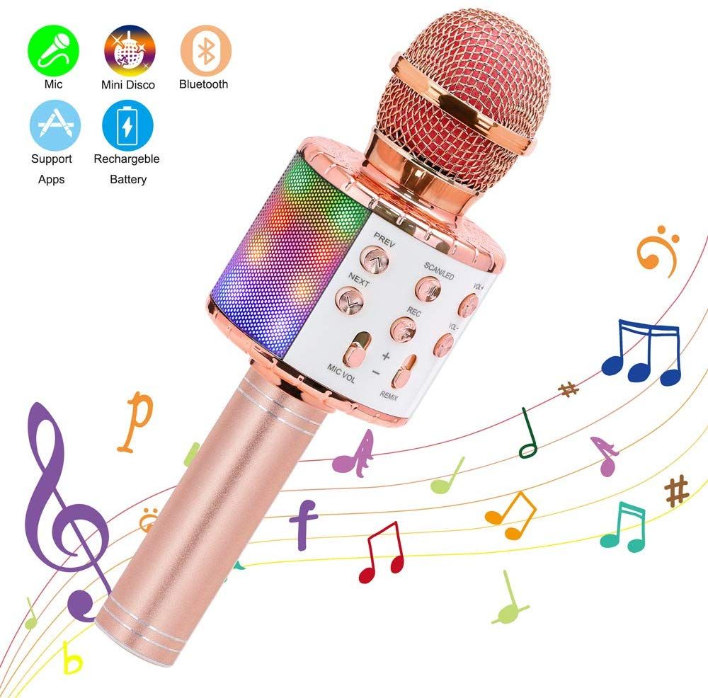 Handheld rtable Speaker Home  with Dancing LED Lights Record Function for Kids black