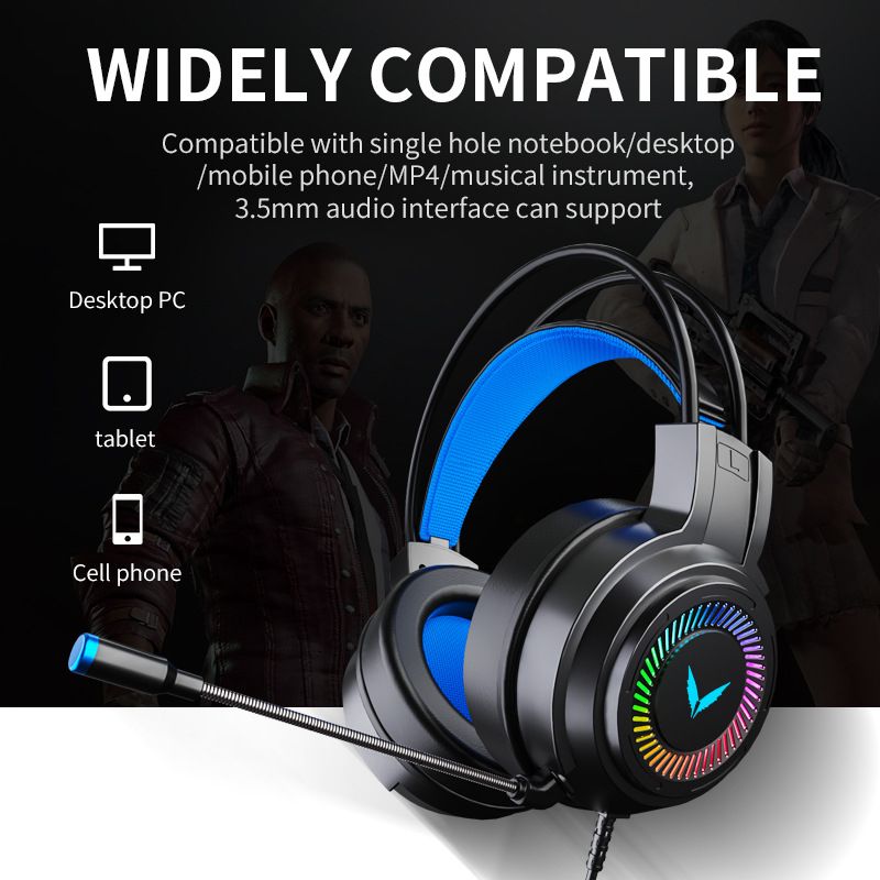 1 pair Gaming Headsets Surround Sound Stereo Wired Earphones USB Microphone Colorful Light PC Laptop Game Headset with Portability