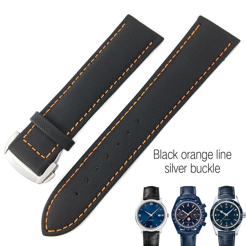 20mm 22mm Canvas Leather Bottom Watch Band 19mm 21mm Replacement For Omega Seamaster 300 Planet-Ocean Seiko Nylon Strap Hamilton