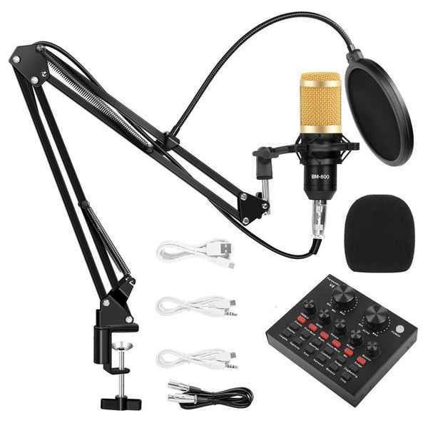 BM 800 Microphone & V8 Sound Card-Singing Broadcast Condenser Recodingg Studio light ,Live Music, TikTok, live Facebook for phone Computer audio Entertainment Sound Re_cording Microphone & Sound card