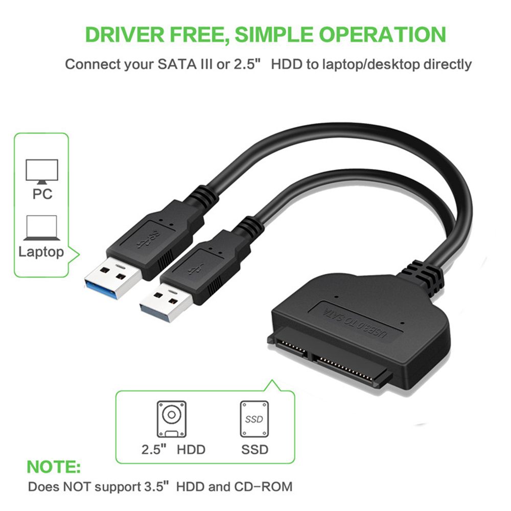 Yfashion USB 3.0 o SATA 7+15 Pin Adapter Cable for 2.5 Inch HDD SSD 20/25CM