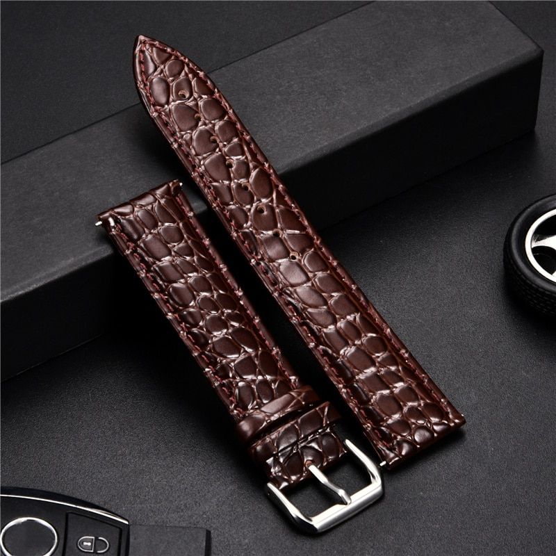 Crocodile Skin Design Calfskin Soft Watch Strap Leather Watchband 16mm 18mm 20mm 22mm 24mm Bracelet for Men Wrist Band