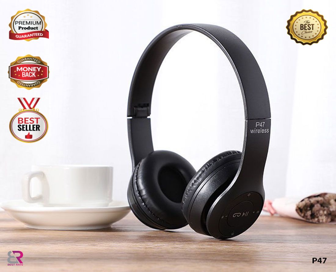 P47 Foldable Wireless Bluetooth Headphones Mobile Phone Music Stereo Headset, Universal Computer Video Gaming Headset for Phone with SD Card Slot