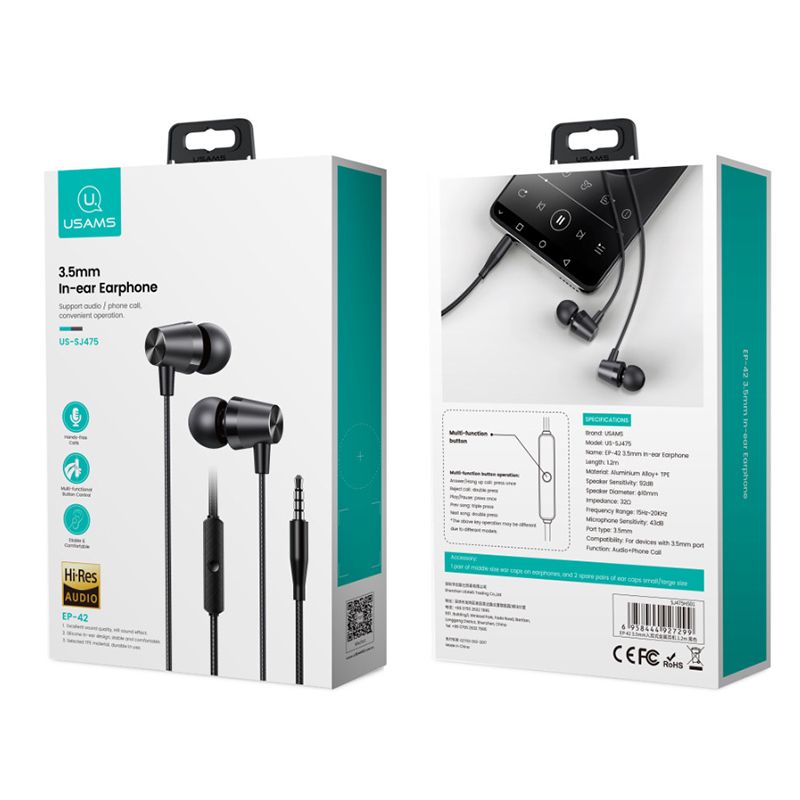 Usams EP-42 3.5mm In-ear Earphone - Ear Phone - Headphone