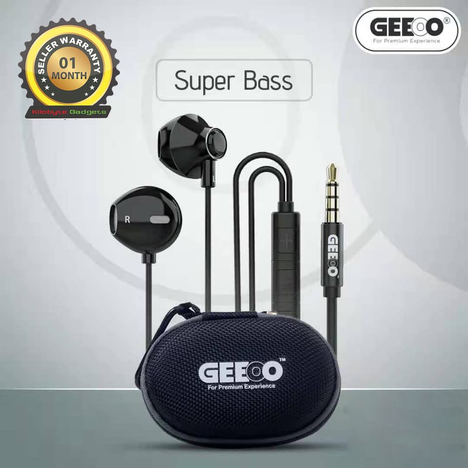 GEEOO X12 Strong Bass Metal In-Ear Headphone with Pouch & Clip