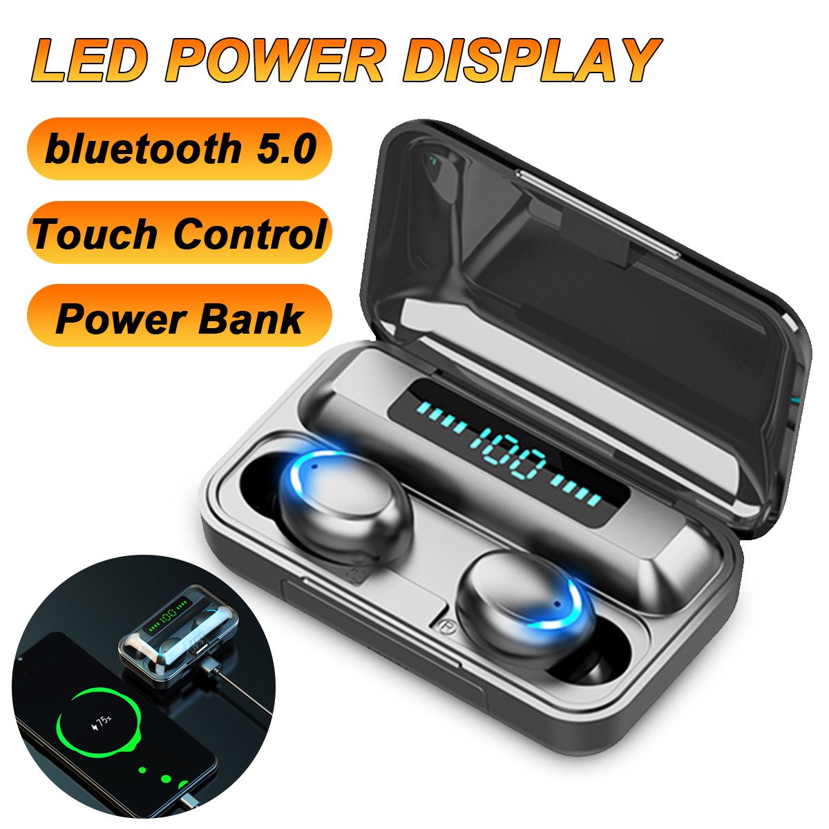 Electric Lifes TWS bluetooth 5.0 Headphone Wireless LED Touch Earphones Stereo Sports Headset