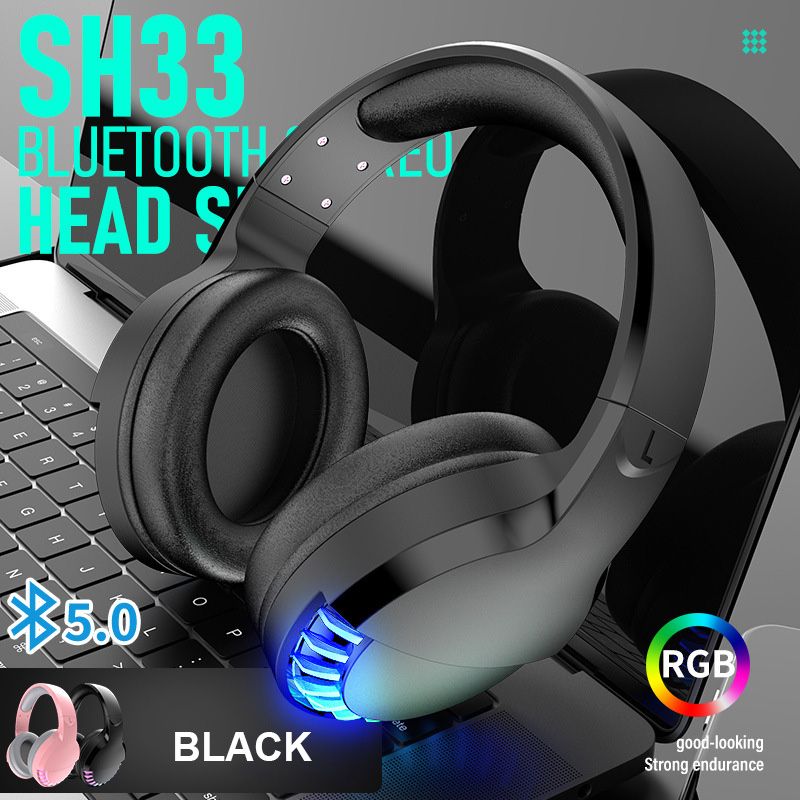 Free Wolf SH33 Competitive Game Headset Dual-Mode Bluetooth V5.0 Wireless / Wired RGB Headphone Foldable Stereo Noise Canceling Headset In stock