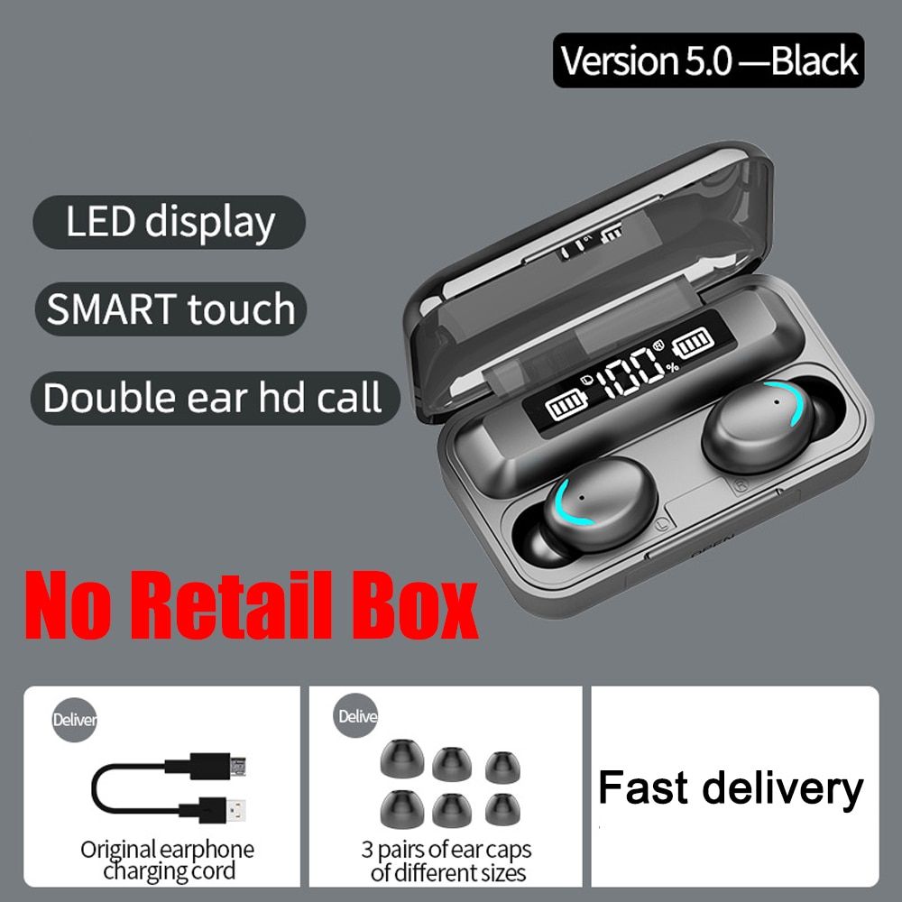 TWS Bluetooth Earphones F9 9D HiFi Sound LED Power Display Wirelss Earbuds Sport IPX7 Waterproof Ture Wireless Earphone Headsets