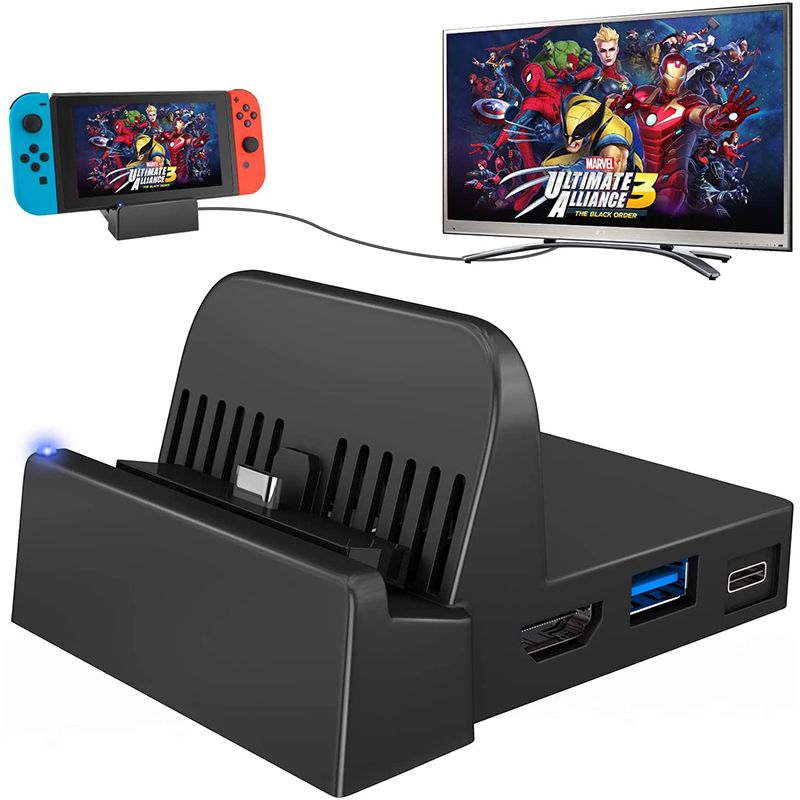 Portable Mini Switch TV Docking Station Charging Stand Replacement for Nintendo Switch Dock Set, Compact Switch to HDMI with Extra USB 3.0 Port