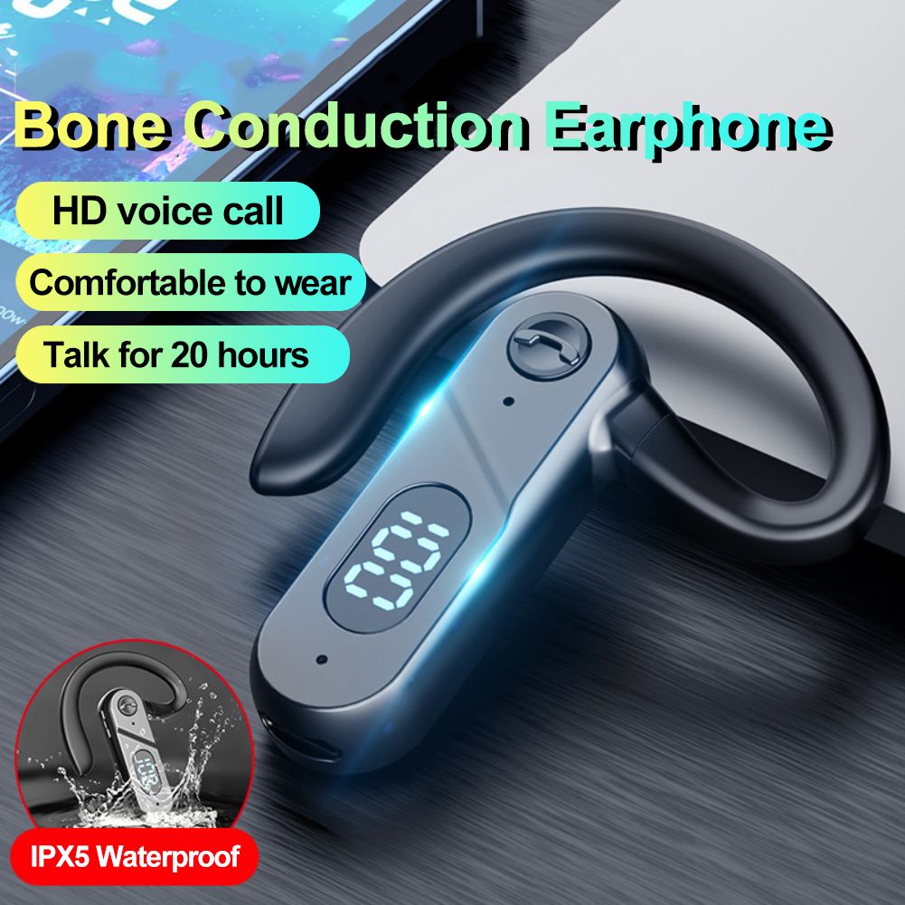 legoalbest V28 Bone Conduction Bluetooth-compatible Business Earphone Wireless Earbuds Single Headphone with Microphone Headset High Quality Ready Stock