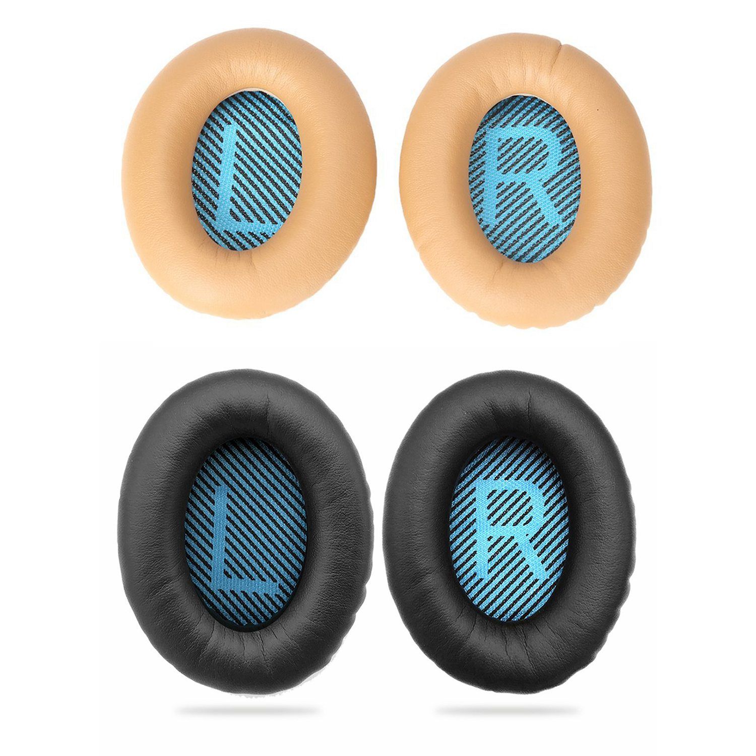 2Pair Replacement Earpads Ear Pad Foam Ear Pad Memory Foam for BOSE QuietComfort15 QC2 QC15 QC25 QC35 AE2, AE2I, AE2 Wireless, AE2-W Headphones. Black&Blue & Khaki&Blue