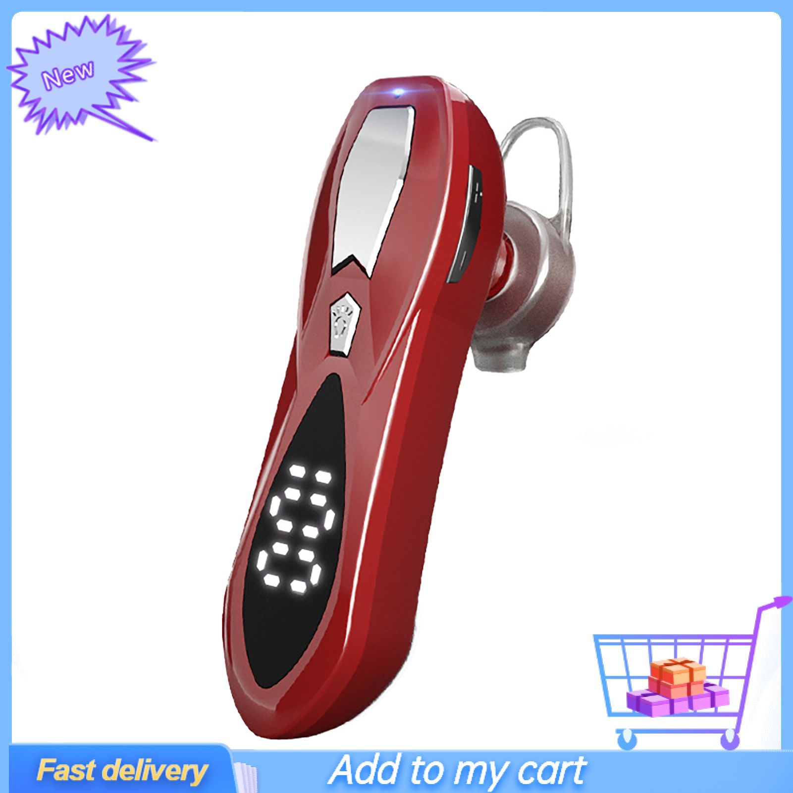 GreenForest Wireless Earphone Multifunctional Noise Reduction Digital Display Bluetooth-compatible5.1 Ear Hook HiFi Single Earbud for Calling