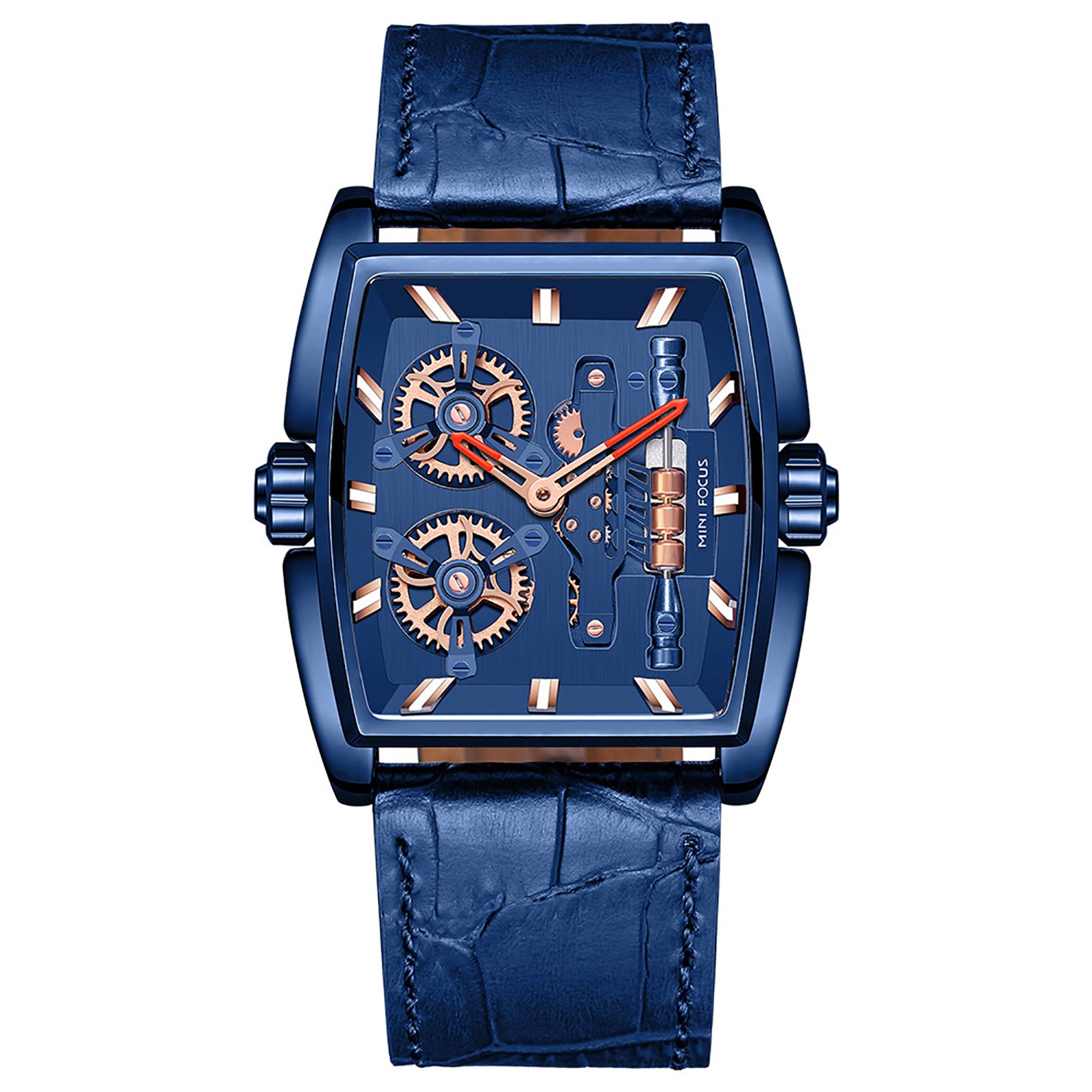 MINI FOCUS Men Fashionable Stylish Faux Leather Strap Quartz Movement Wristwatch