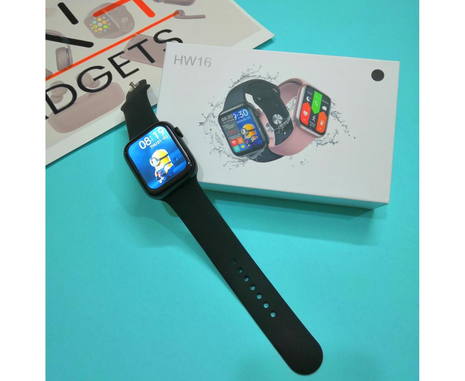 Smart Watch HW 16  2021, 44mm , Full Screen HD IPS 1.72 inch, Bluetooth Call, Fitness Tracker, Waterproof, & Heart Rate Sensor BLACK COLOR