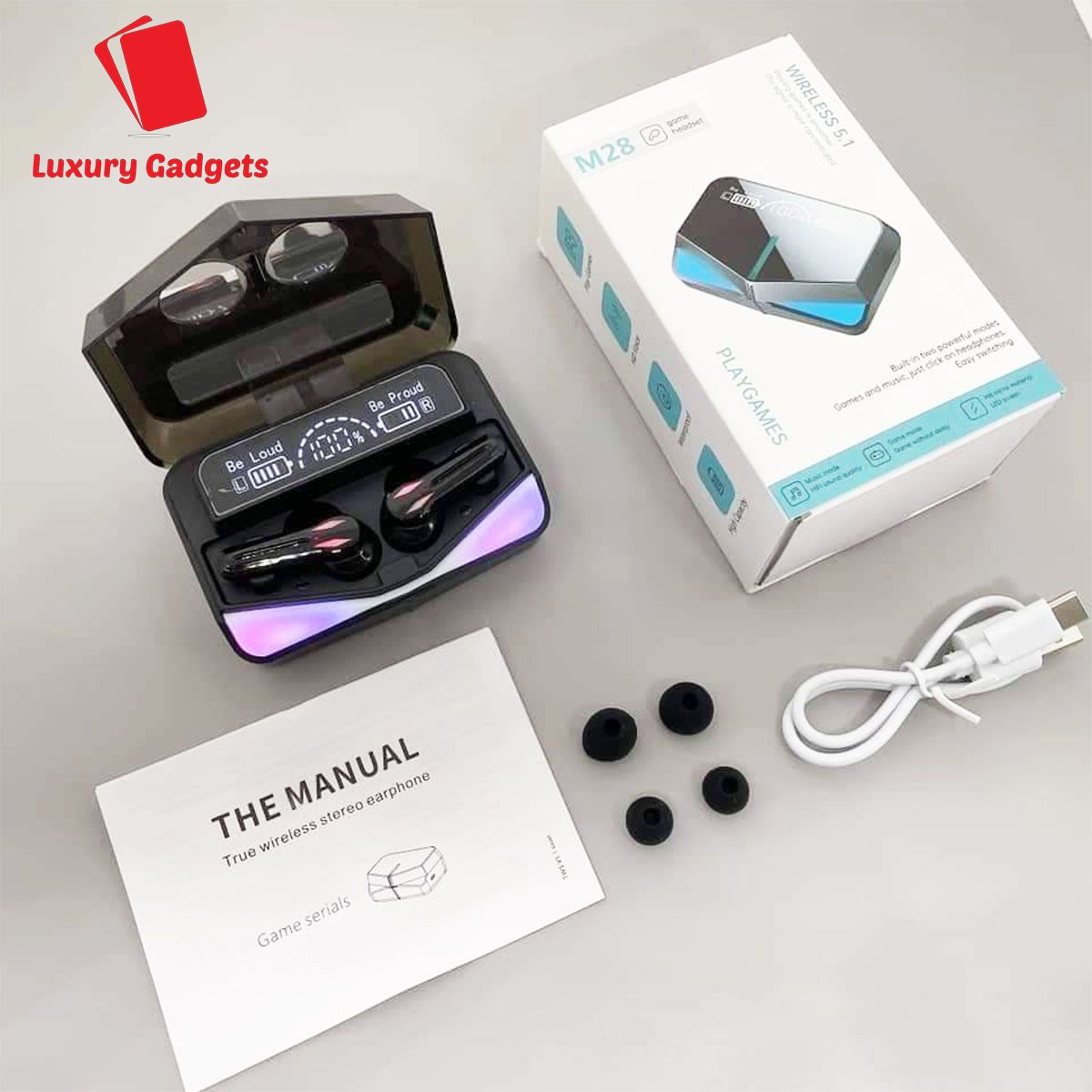New M28 Gaming Earbuds 65ms Low Latency TWS Wireless Earbuds LED Display Fones De Ouvido Gaming Auriculares TWS Earbuds
